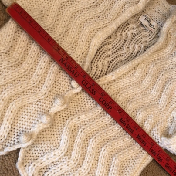 Shawl collar tuxedo hem open weave ivory  cardigan sweater M - Picture 14 of 16